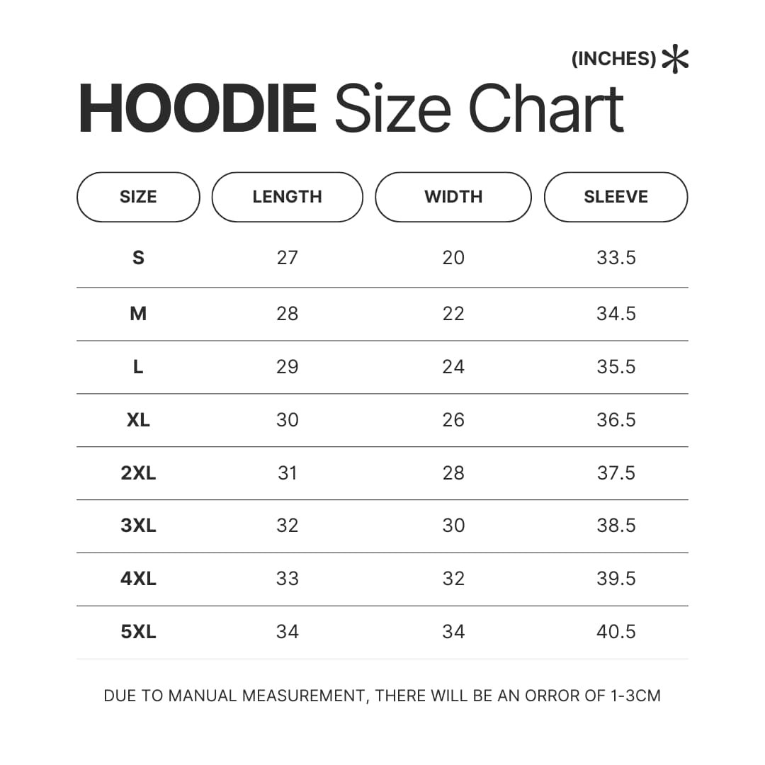 Hoodie Size Chart - Jujutsu Kaisen EU Store