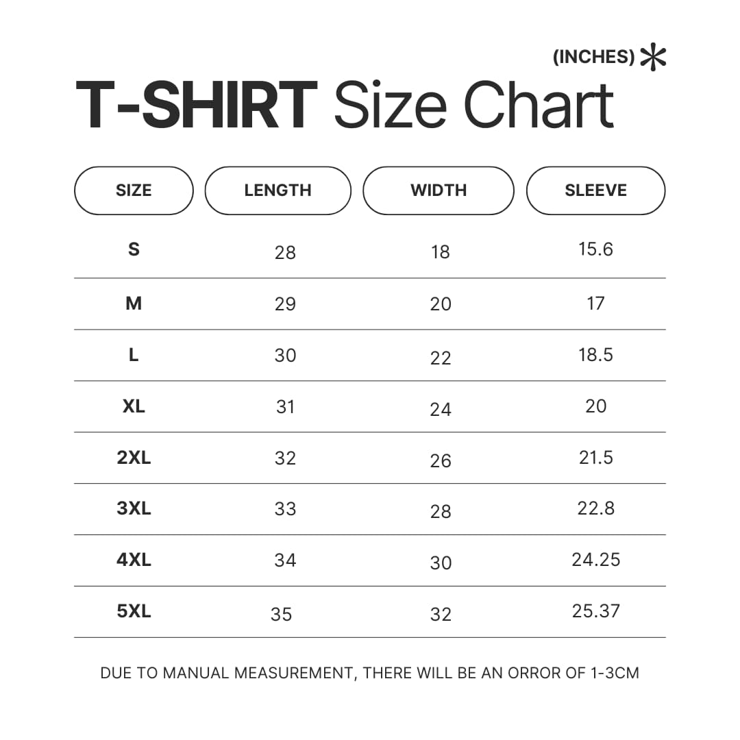 T shirt Size Chart - Jujutsu Kaisen EU Store