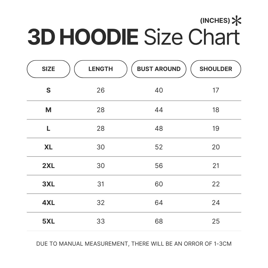 3D Hoodie Size Chart 1 - Jujutsu Kaisen EU Store