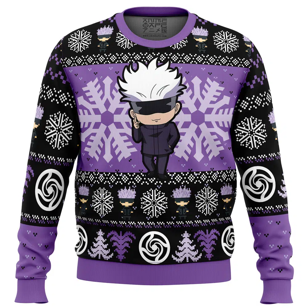Chibi Satoru Gojo JK Ugly Christmas Sweater FRONT mockup - Jujutsu Kaisen EU Store
