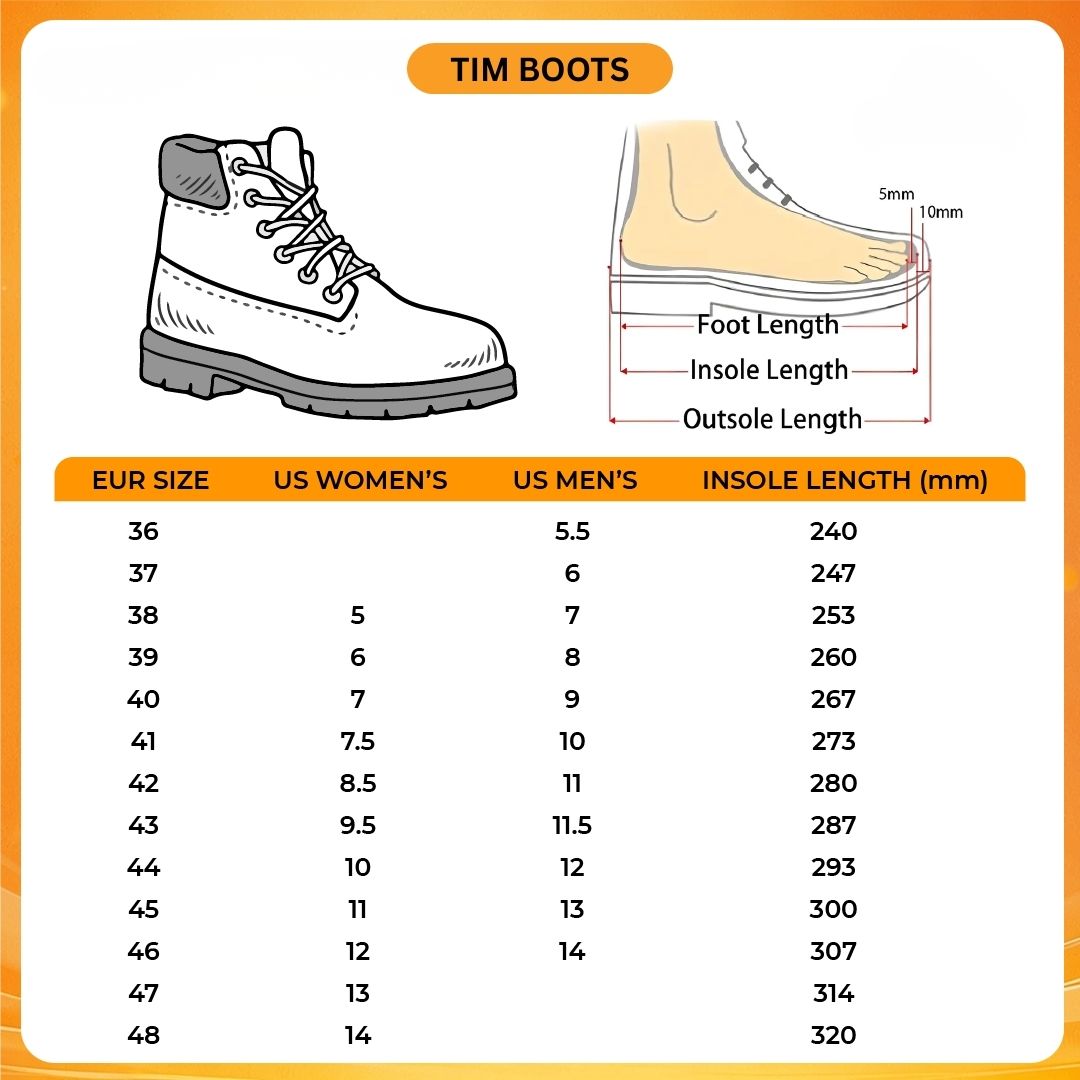 Tim Boots V1 Size Chart - Jujutsu Kaisen EU Store